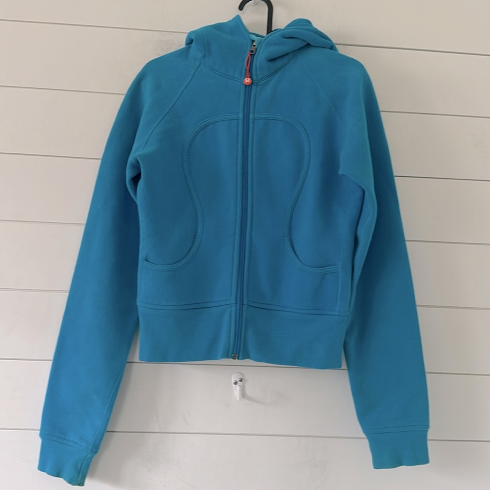 Vintage Lululemon Size6 The Original Scuba Hoodie Bright Blue, Orange Logo